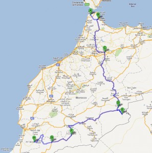 De route van Tanger via Merzouga naar Tafraoute
